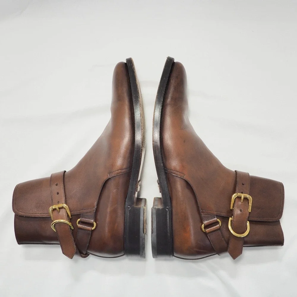 Ralph Lauren Wellington Jodhpur Boots Mens 10.5 Brown Leather Purple Label Italy